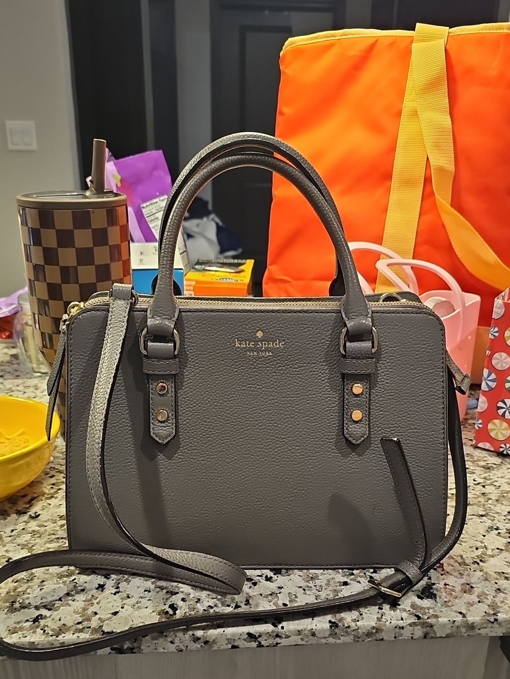 kate spade Gray Pebbled Leather Satchel with Top Handles